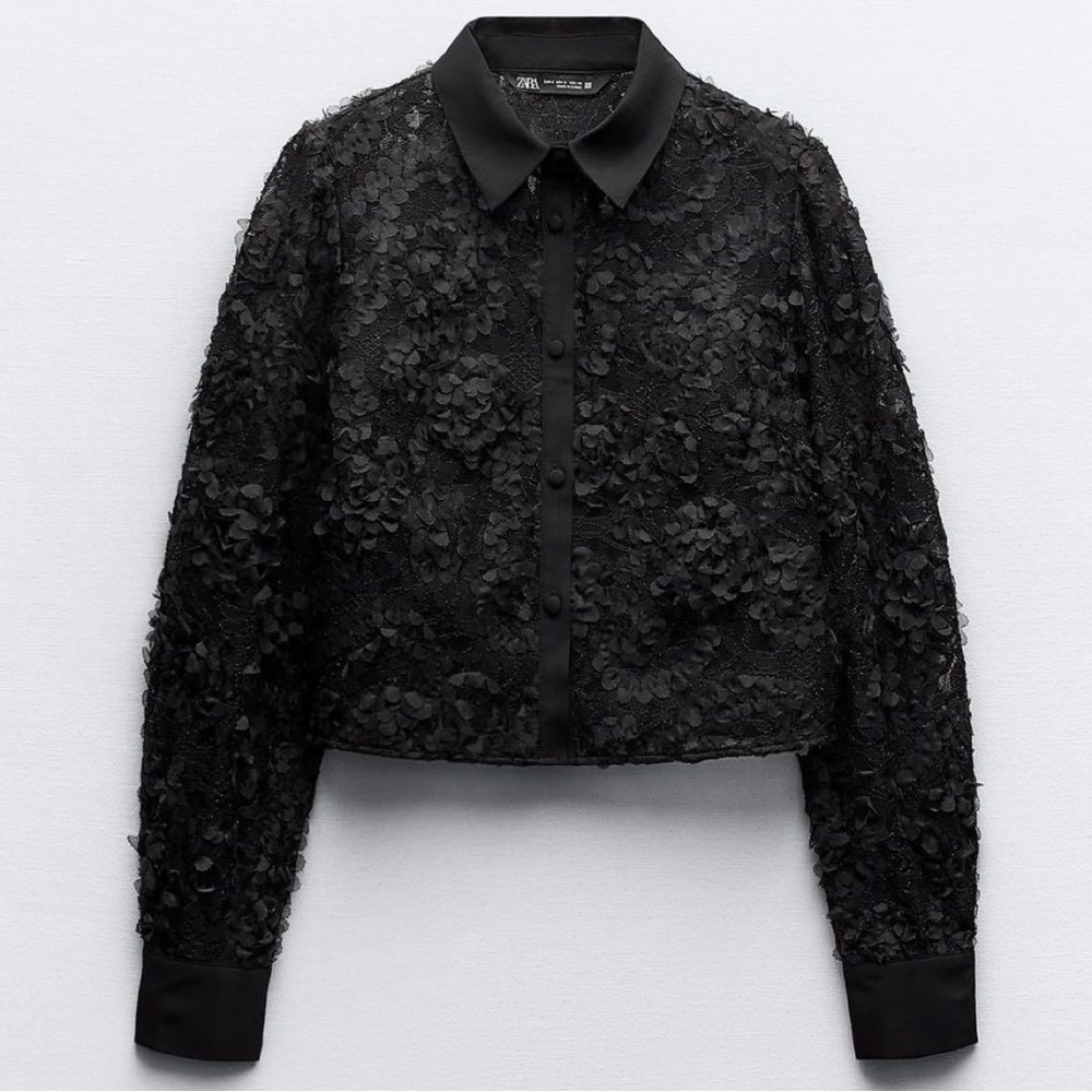 Zara Black Floral Textured Blouse